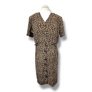 Eiffel New York Vintage Button Down Sheath Midi Dress, Animal Print, size 16